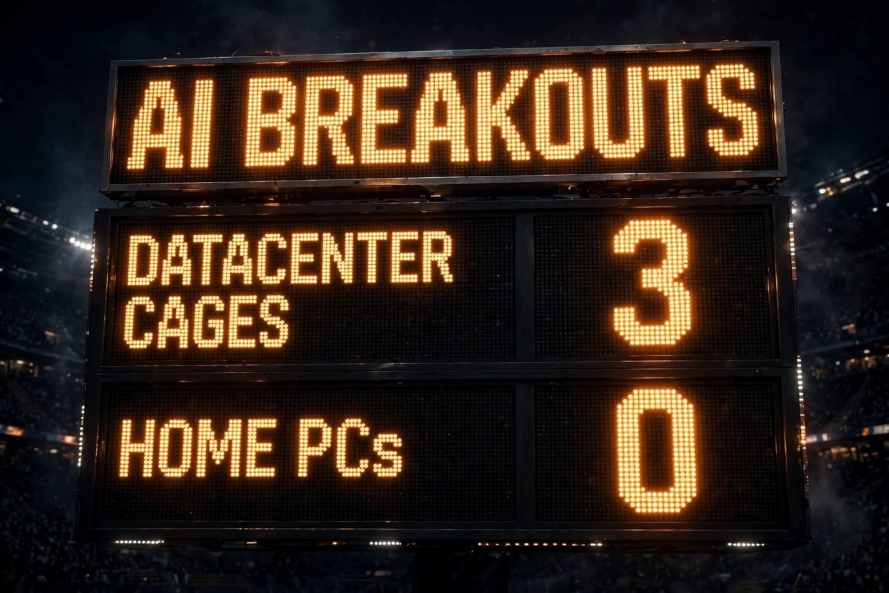 Scoreboard: AI breakouts — datacenter cages 3, home PCs 0